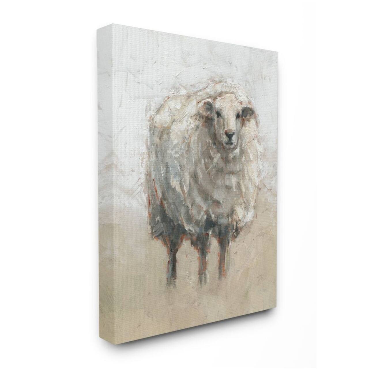Stupell Industries Fluffy Sheep Farm Animal Beige Tan Painting Canvas Wall Art